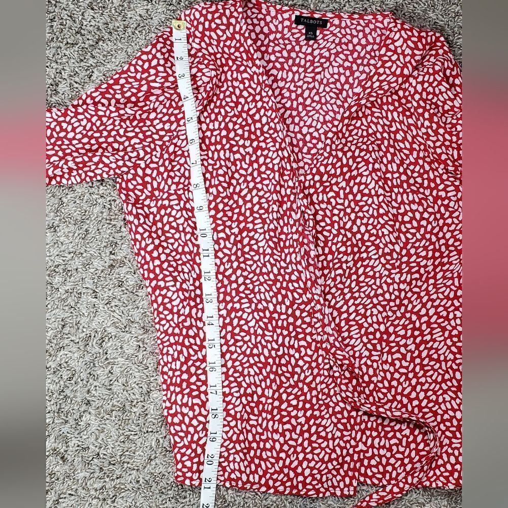 Talbots Red & White Wrap Blouse - Picture 4 of 7